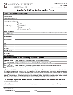 Credit Card Billing Authorization Form
