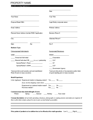 Specialty Leasing Application Form