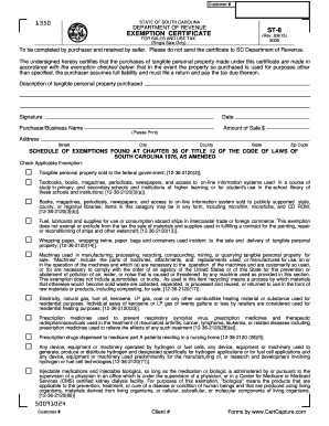 South Carolina Sales and Use Tax Exemption Certificate ST-8