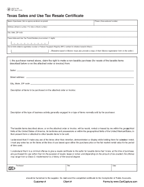 Texas Sales and Use Tax Resale Certificate