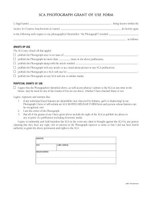 SCA Photograph Grant of Use Form