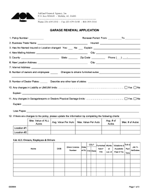 Garage Insurance Renewal Application