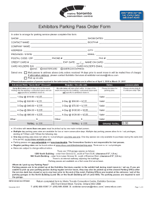 Exhibitors Parking Pass Order Form