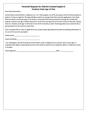 Parental Request for District-Created Apple ID