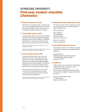 Syracuse University First-Year Student Checklist