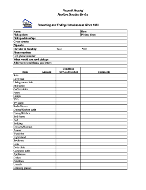 Nazareth Housing Furniture Donation Form