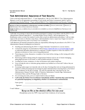 Oregon Test Administrator Assurance of Test Security