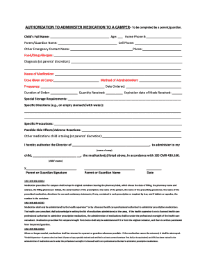 Authorization to Administer Medication to a Camper