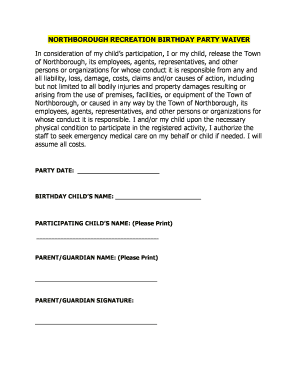 Northborough Birthday Party Waiver