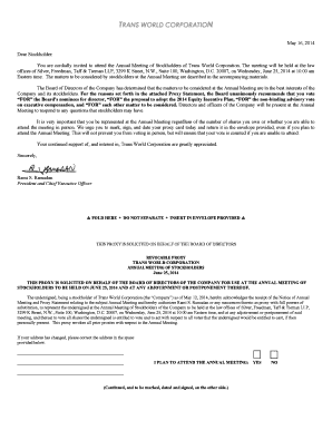 Trans World Corporation Annual Meeting Proxy Statement