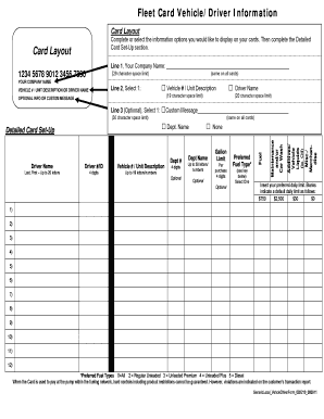 Fleet Card Vehicle/Driver Information Form