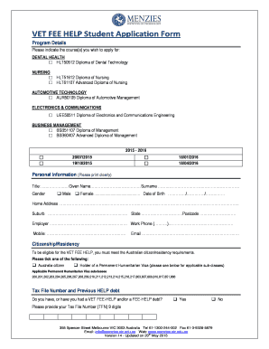VET FEE HELP Student Application Form
