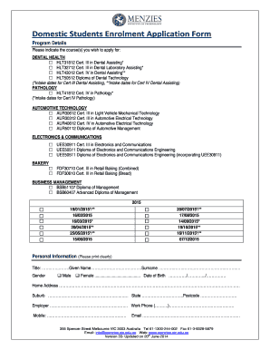 Domestic Student Enrolment Application Form