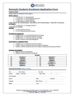 Domestic Students Enrolment Application Form