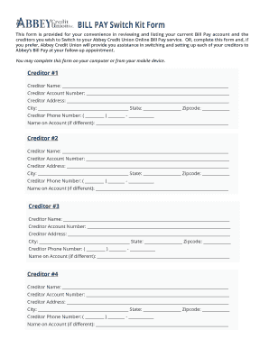Bill Pay Switch Kit Form