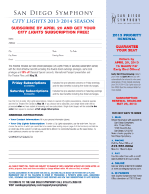 San Diego Symphony City Lights Subscription Form