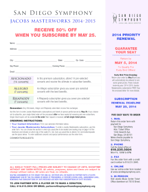 San Diego Symphony Subscription Form