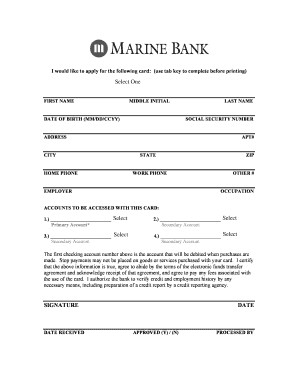 Bank Card Application Form