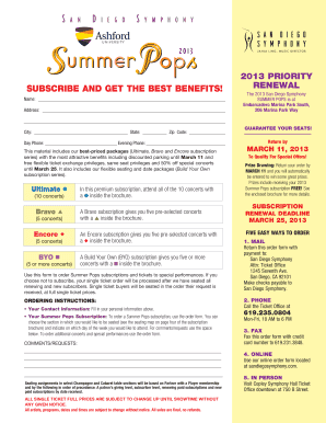 San Diego Symphony 2013 Summer Pops Subscription Form