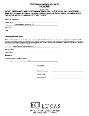 Conditional Waiver and Release on Final Payment