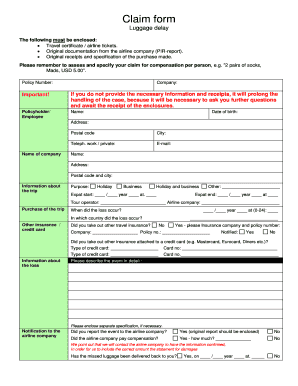 Fillable Online sos Lost, Delayed, or Damaged Baggage US Department of ...