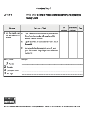 Competency Record for Fitness Programs