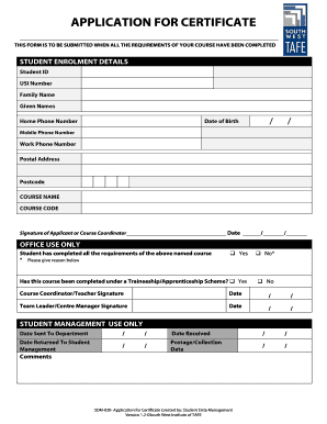 Application for Certificate