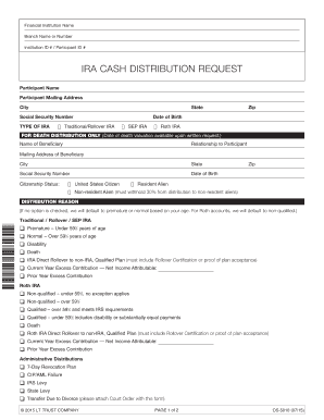 IRA Cash Distribution Request Form