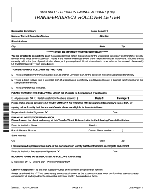 Coverdell ESA Transfer Rollover Letter