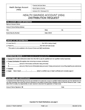 Health Savings Account Distribution Request