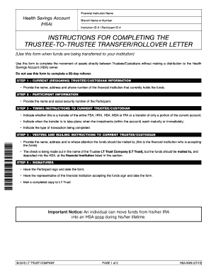 HSA Trustee-to-Trustee Transfer/Rollover Letter