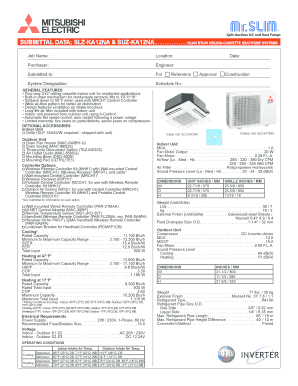 Mitsubishi Electric Ceiling Cassette Heat Pump Submittal Form