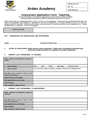 Employment Application Form for Teaching
