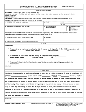 US Air Force Officer Uniform Allowance Certification