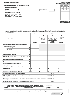 California Beer and Wine Importer Tax Return