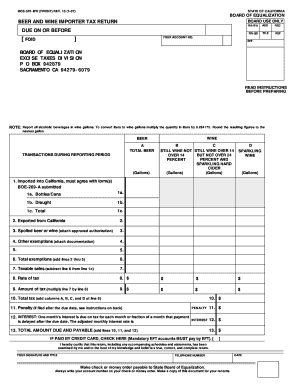 California Beer and Wine Importer Tax Return