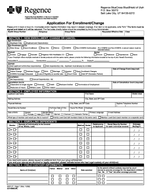Regence BlueCross BlueShield of Utah Enrollment Change Form