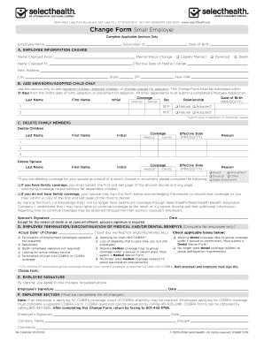 Small Employer Health Insurance Change Form