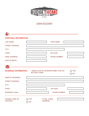 Budget Home Center Cash Account Application