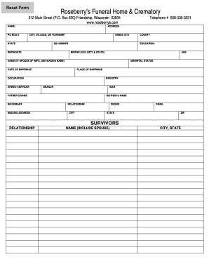 Funeral Arrangement Form