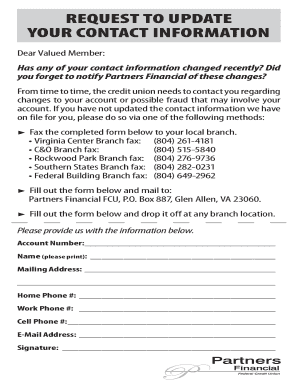 Partners Financial Contact Information Update Form
