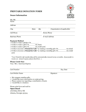 Printable Donation Form