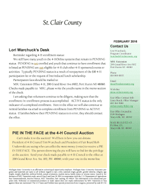 Exercise heart rate chart - Clair County FEBRUARY 2016 Lori Warchucks Desk Reminder regarding 4H enrollment status: We still have many youth in the 4HOnline systems that remain in PENDING status - stclaircounty