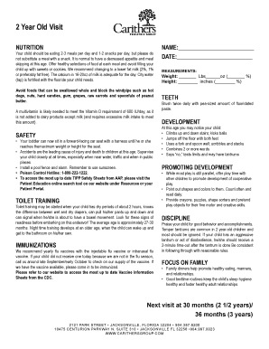 2 Year Old Well Visit Form