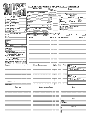 Palladium Fantasy RPG Character Sheet