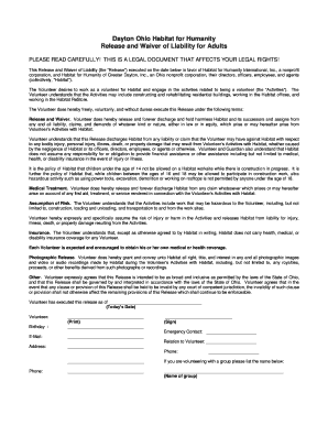 Habitat for Humanity Volunteer Waiver