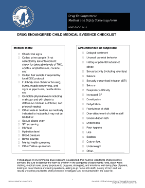Drug Endangered Child Medical Evidence Checklist
