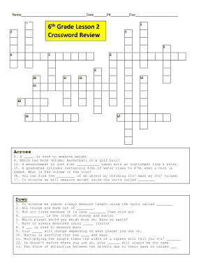 6th Grade Science Crossword Review