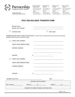 PfCU Visa Balance Transfer Form
