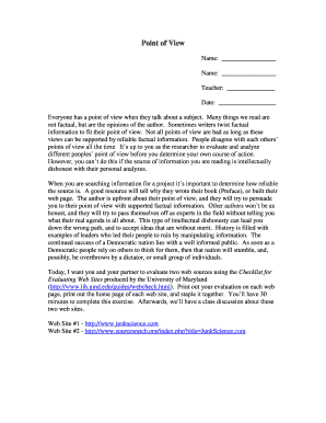 Point of View Worksheet